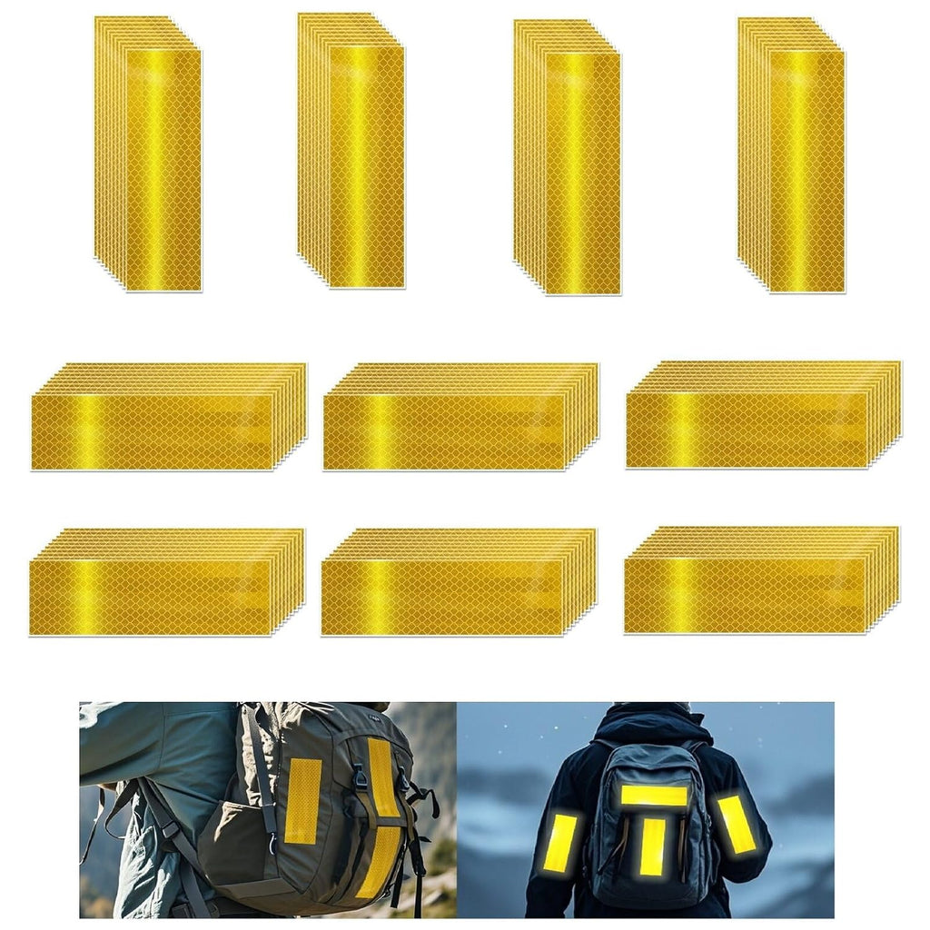 Non Fading Yellow Reflective Stickers 2 inch X 6 inch, Outdoor Waterproof High Visibility Warning Safety Adhesive Reflector Tape (100 Pcs)