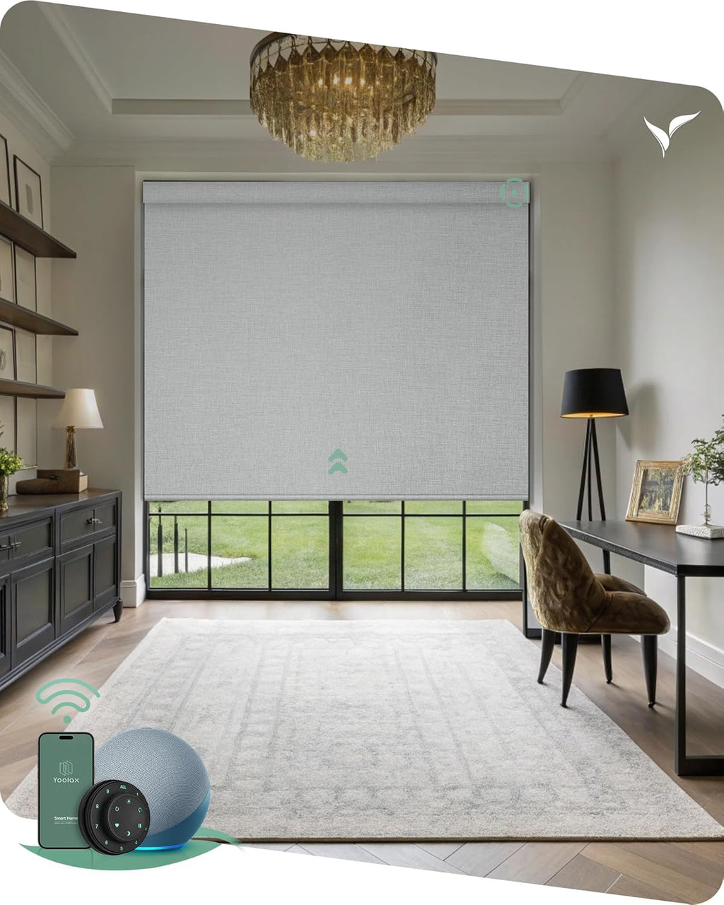 Yoolax Motorized Blinds with Remote, Smart Blinds for Windows Blackout Automatic Shades Compatible with Alexa Remote Control Roller Window Shades with Valance, Custom Size (V-Foggy White)