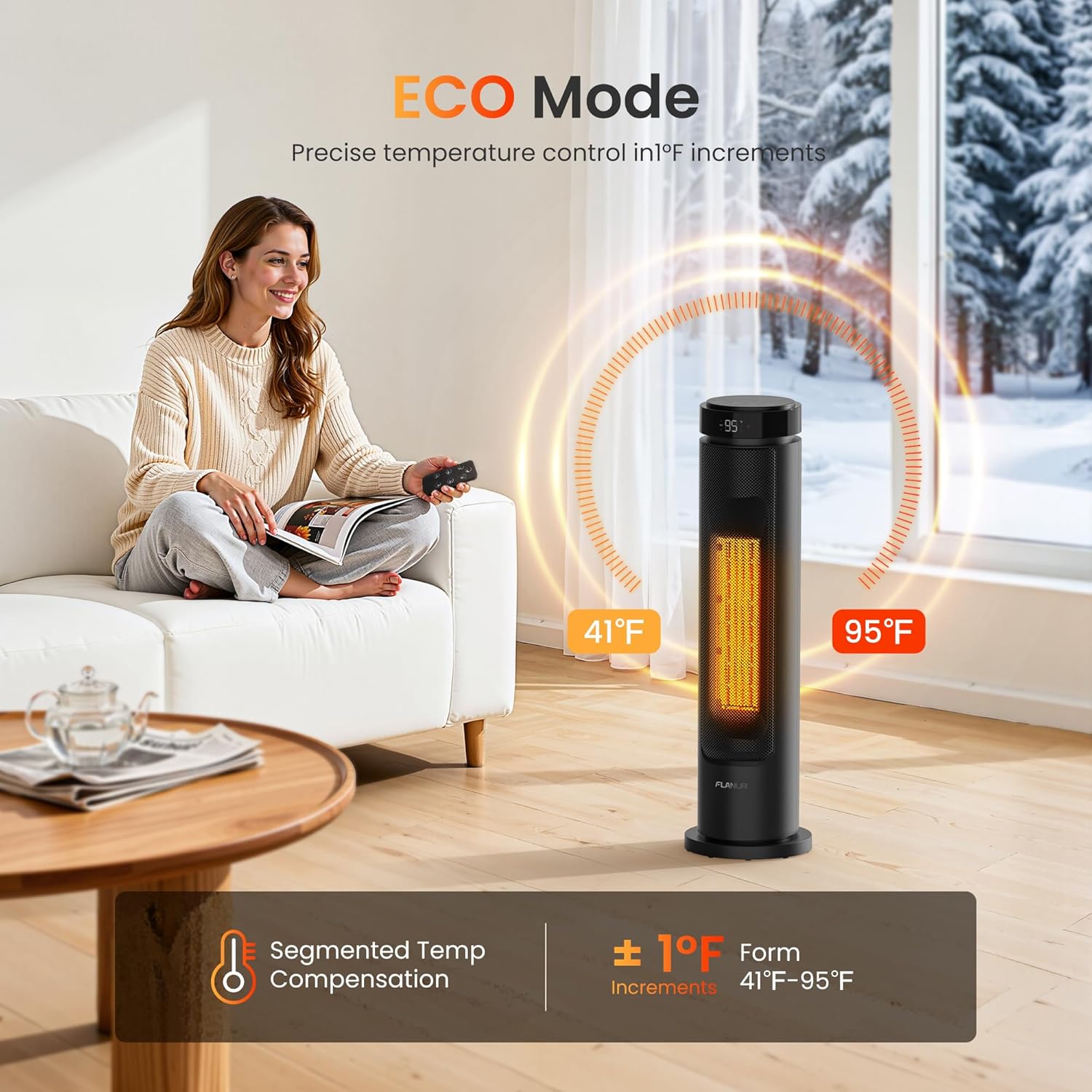 Space Heaters for Indoor Use Large Room, 1500W Portable Electric Heater with Remote, 5 Modes, Safety Protection & Child Lock, 12H Timer, Oscillation Heater for Bedroom Home Office Black 1Pack
