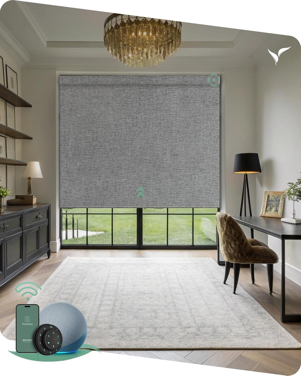 Yoolax Motorized Blinds with Remote, Smart Blinds for Windows Blackout Automatic Shades Compatible with Alexa Remote Control Roller Window Shades with Valance, Custom Size (V-Canyon Grey)