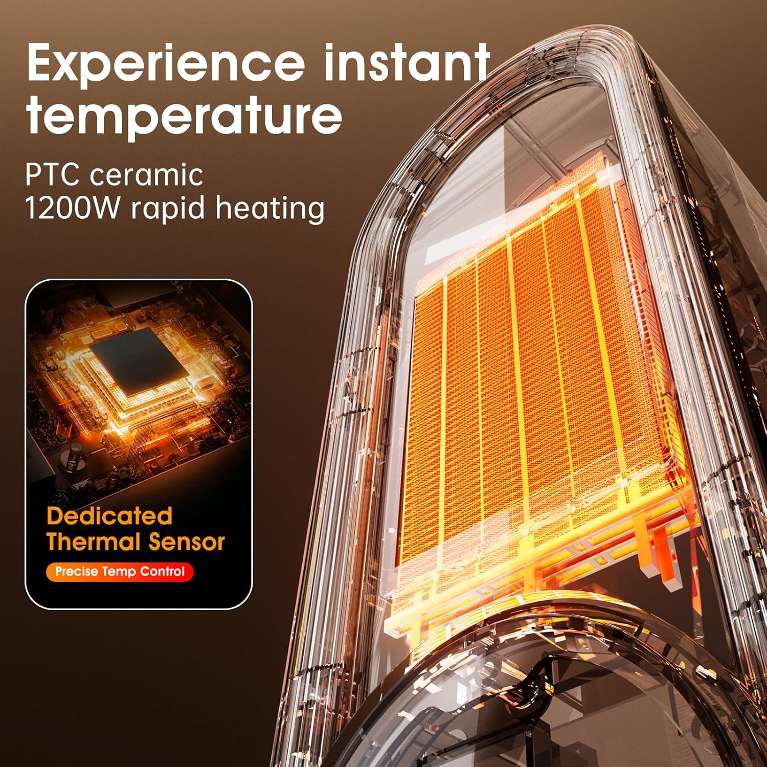 Space Heater Indoor - Energy Efficient Portable Heater with Adjustable Thermostat,1200W PTC Rapid Heating Ceramic Technology with Remote,Intelligent Timing