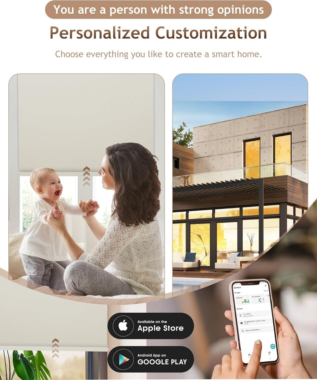 Kincmo Motorized Blinds with Remote,100% Blackout Motorized Roller Shades Work with Apple Homekit,Alexa,Google, Custom Electric Blinds with App,Voice Control (Pure Cream)