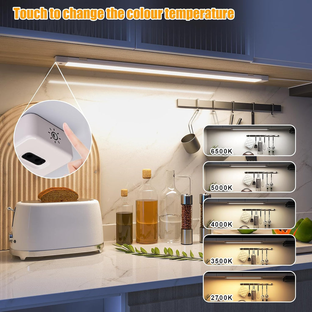MYPLUS Under Cabinet Lights with Hand Wave, 16" Dimmable 5 Color 2700K/3500K/4000K/5000K/6500K, Bright 450 Lumens,7W,120V, Led Light Bar for Kitchen,Sink,Indoor