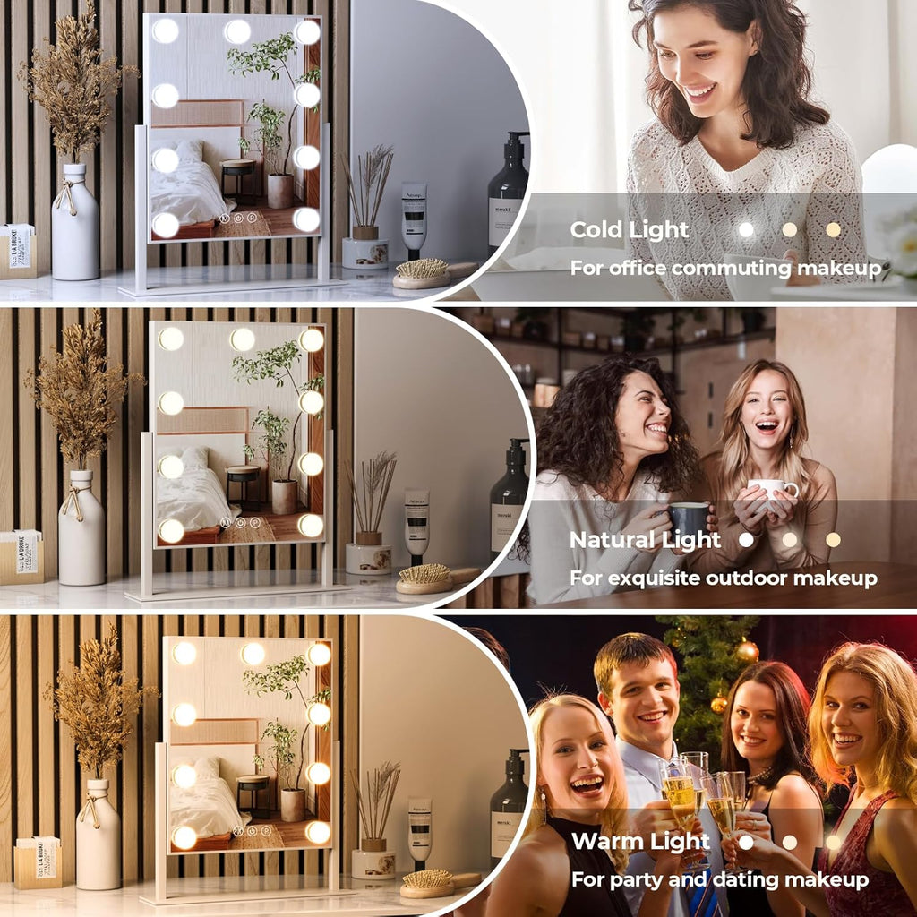 ZL ZELing Vanity Mirror with Lights,Makeup Mirror with Lights,Light up Mirrors with Smart Touch 3 Colors Dimmable,Mirror with Lights with 360° Rotation