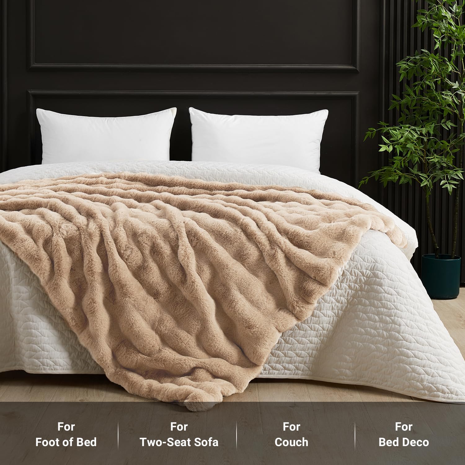 SAPHREAS Faux Fur Throw Blanket for Couch, Fluffy Fuzzy Bubble Blanket for Sofa Bed Living Room, Decor Soft Cozy Gifts for Women Men, 50x60” Khaki