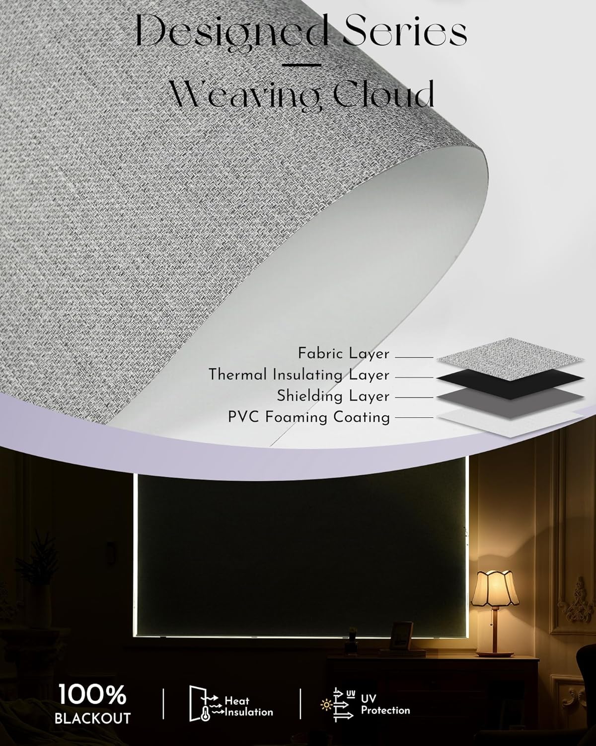 Graywind Smart Blackout Roller Shades Compatible with Alexa Google Textured Fabric Rechargeable Motorized Blinds Cordless Remote Control Window Shades, Custom Size (Weaving Cloud)