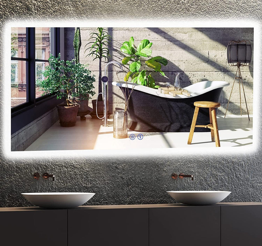 60 x 30 Inch LED Mirror for Bathroom Wall Large Backlit Mirror 60 Inch Lighted Vanity Mirror with Lights 3 Color Dimmable Antifog Horizontal Vertical Bathroom Smart Lightup Wall Vanity Mirror