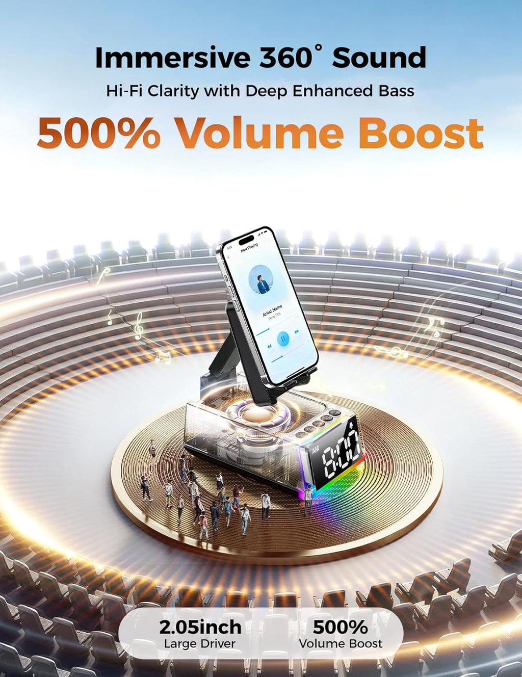 Bluetooth Speaker Birthday Gift for Men:Induction Cell Phone Stand HD Sound Valentines Gifts For Him Her Adult Teen,Anti-Slip Phone Holder Kitchen Gadget Women Mom Wife,Dad Husband Boyfriend(Black)