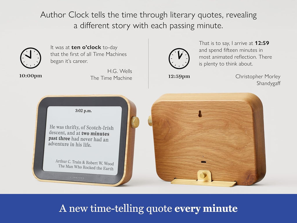 Author Clock – Literary Clock That Tells Time Using Book Quotes | Unique Gift for Book Lovers | New Quote Every Minute | Large | Vol 2