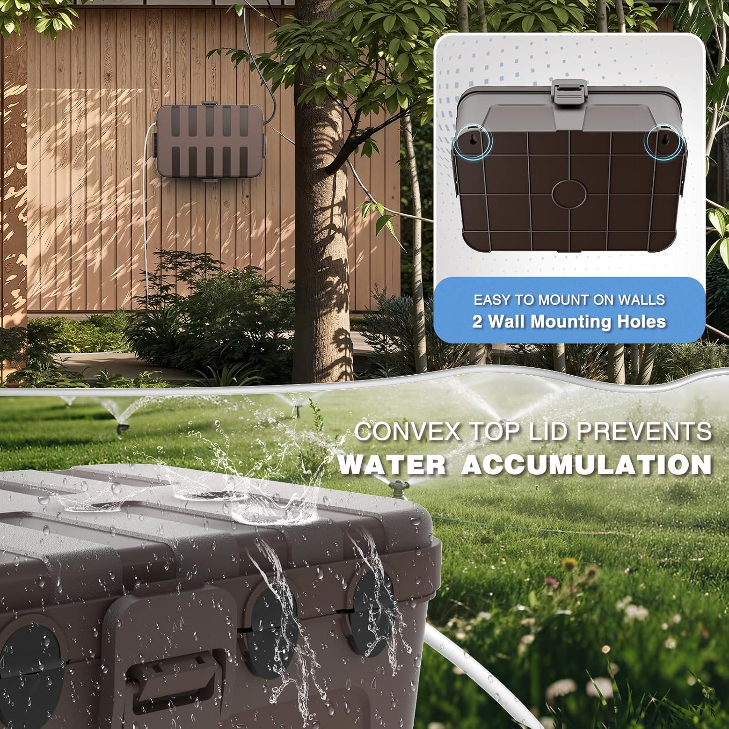Flemoon Outdoor Electrical Box Waterproof, IP54 Waterproof Extension Cord Cover, Protect Outlet, Plug, Socket, Timer, Power Strip, Holiday Light, Large Weatherproof Connection Box, Brown