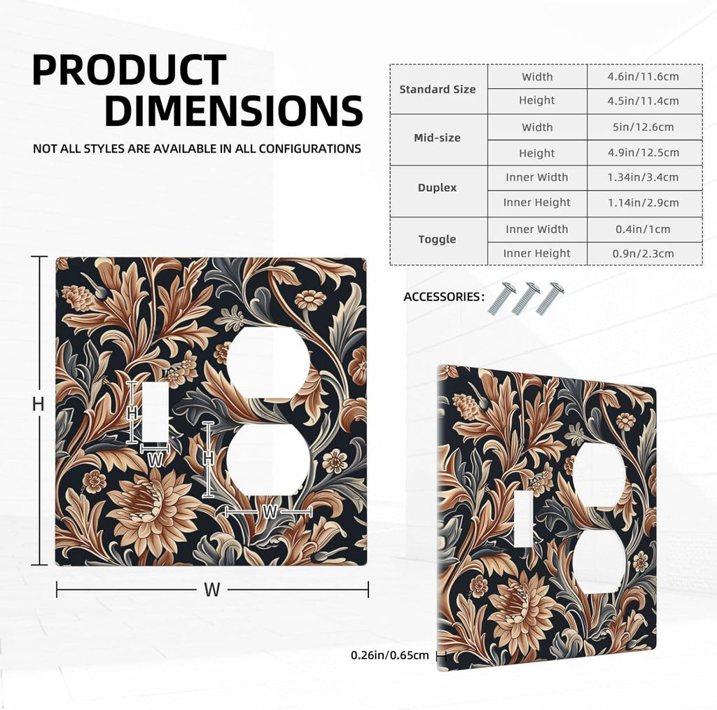 Wallplates Vintage Grey Plant Leaves Brown Flowers 1 Toggle 1 Duplex Switch Plate Electrical GFCI Faceplate Decorative Light Switch Covers for Bedroom Home Decor