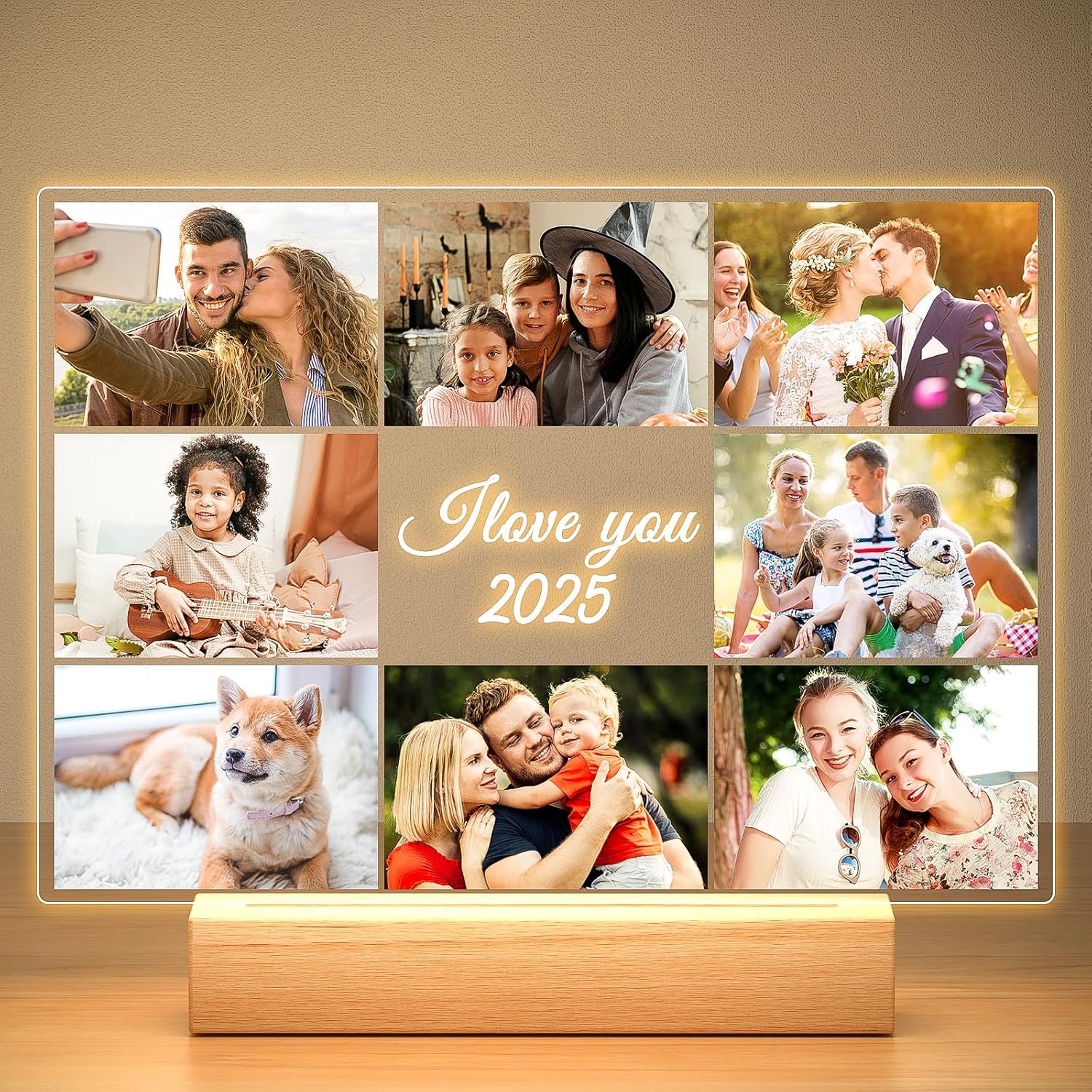Custom Picture Frames with Photo, Personalized Photo Frame with Night Light, Customized Picture Frame, Personalized Christmas Birthday Gifts for Women, Men, Mom, Dad, Baby, Kid, Pet, Friend, Family