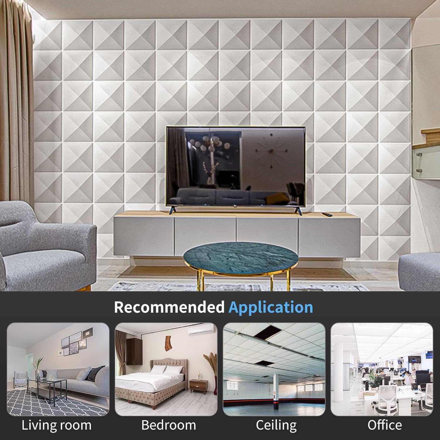 Art3d Decorative 3D Wall Panel, 32 Sq.FT PVC Interior Wall Decor for Living Room, Bedroom, Lobby, Office, Shopping Mall, White