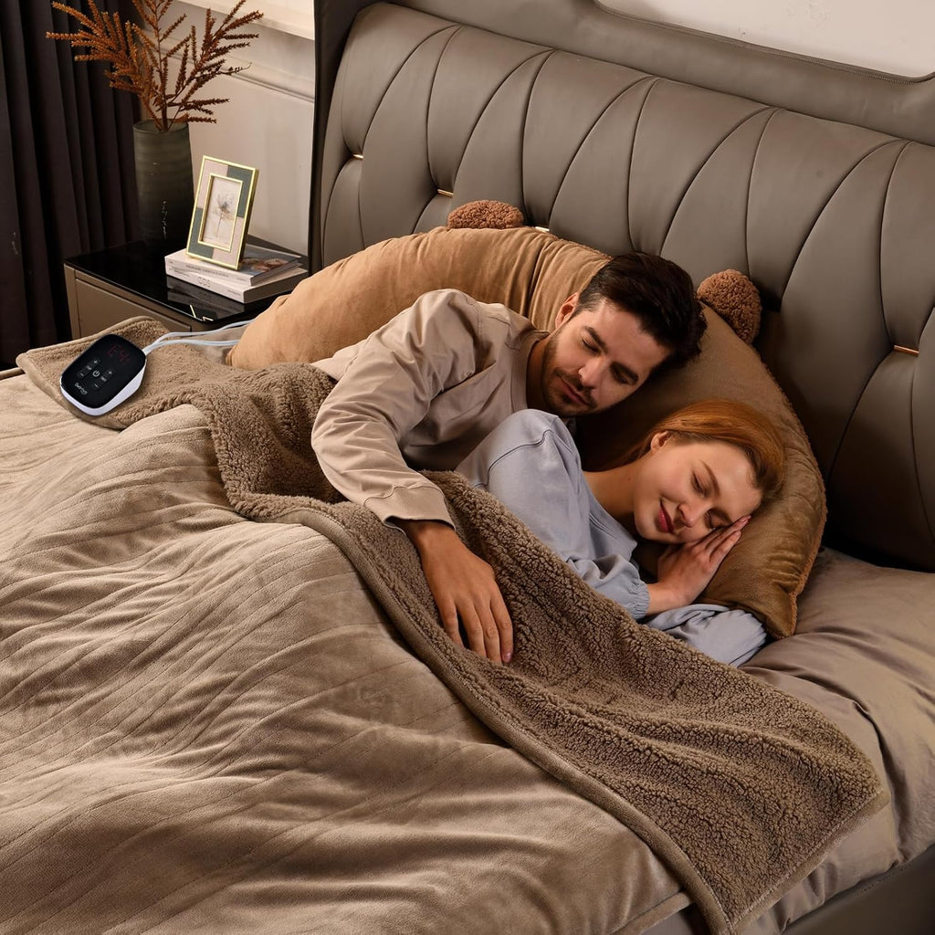 Bearhug Electric Blanket Full Size 77" x 84", Velvet & Sherpa Heated Blanket, 10 Heating Levels & 1-12H Auto Off, Over-Heat Protect, ETL, Machine Washable