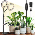 Dual Heads Grow Lights for Indoor Plant Full Spectrum, Desk Halo Plant Lights for Indoor Growing with 3/9/12 Timer, 5 Dimmable Levels,Height Adjustable 9.4-23.6",Strong Metal Base Happy Light