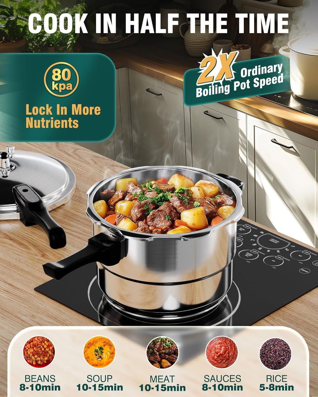 WantJoin Pressure Cooker Stainless Steel 4 Qt, Commercial Stove Top Pressure Cooker Pot Used for Pressure Foodie or Steaming, Compatible with Gas & Induction Cooker