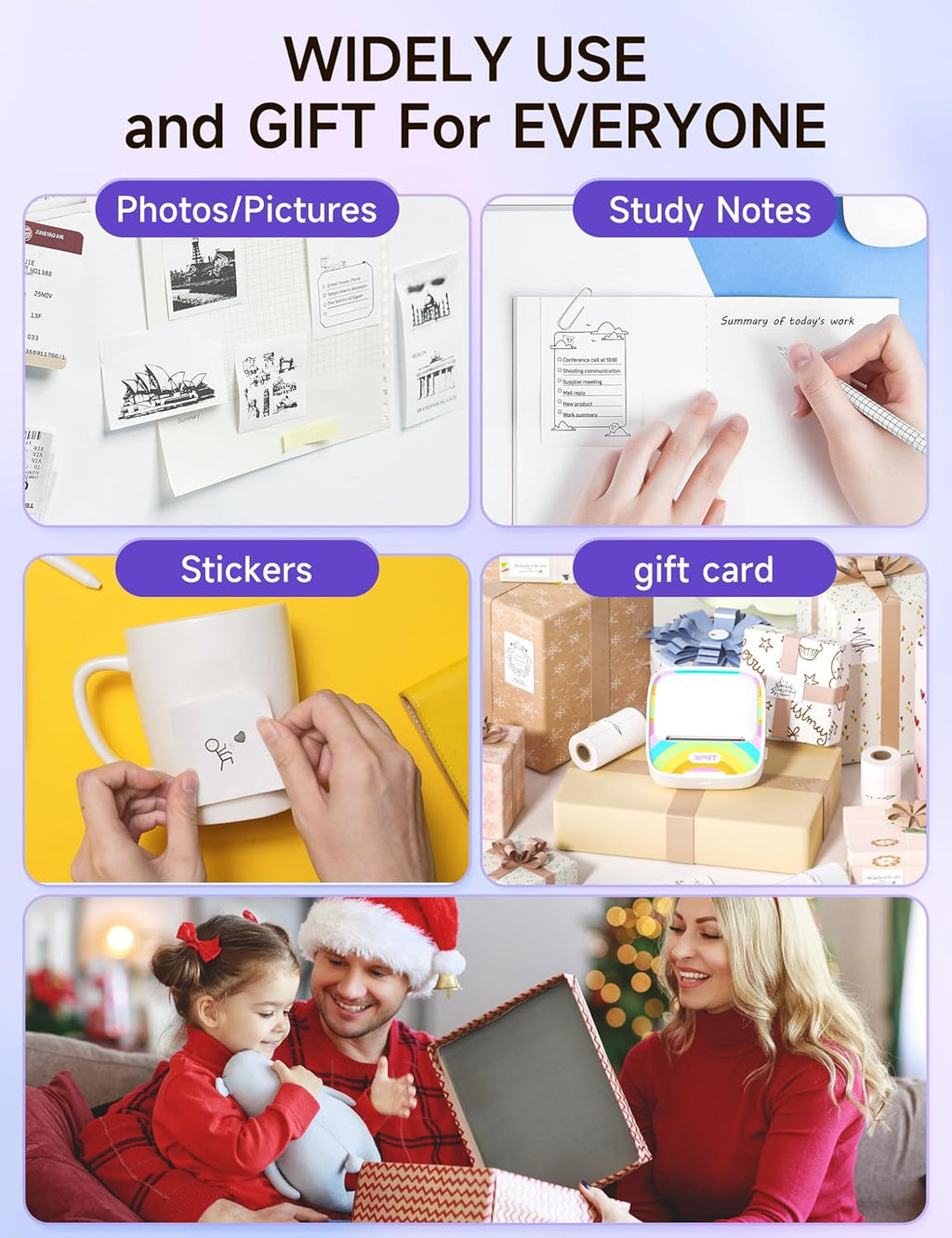 iDPRT Mini Printer with 1 Roll Sticker Paper, Portable Sticker Machine Efficiently and Quickly, DIY, Label, Rainbow