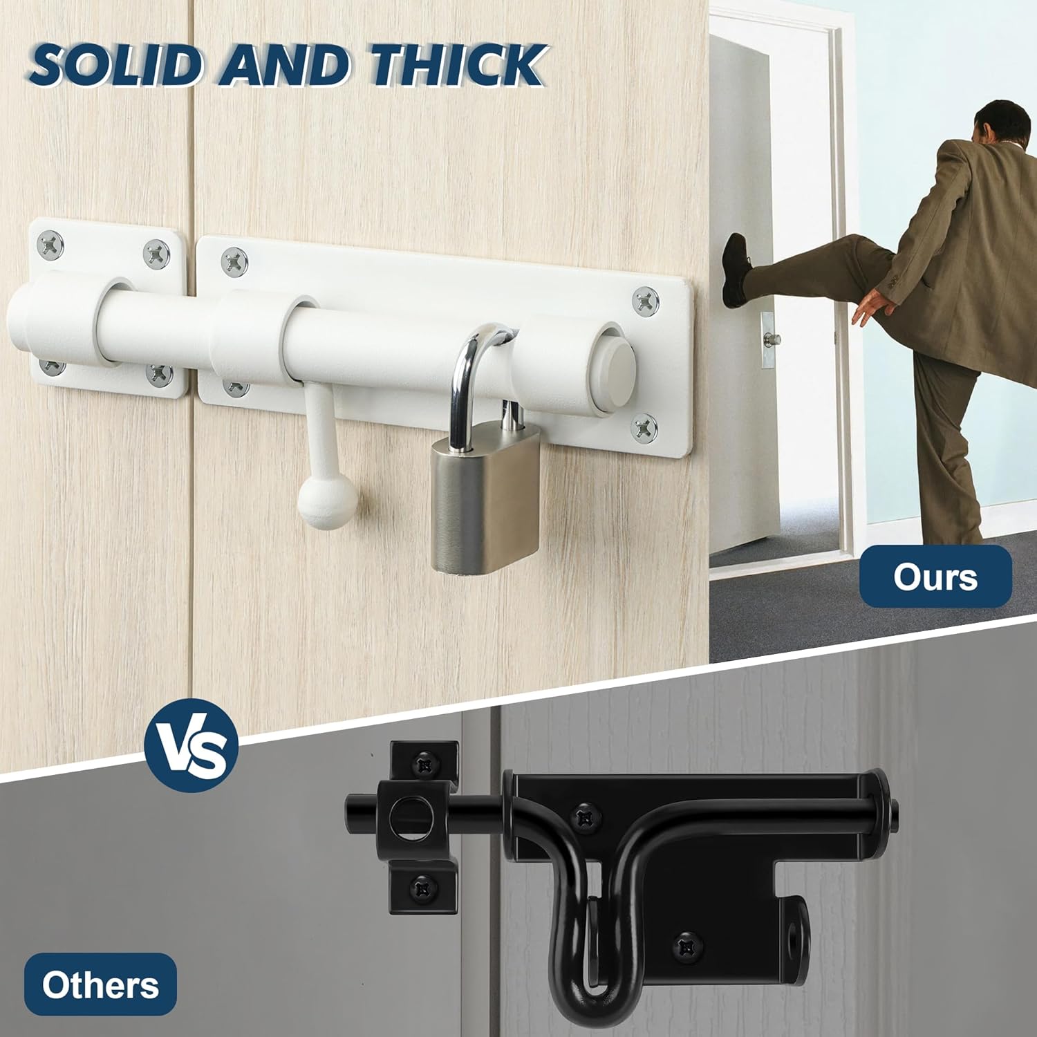 Alise 8 inch Barrel Bolt Latch,Slide Bolt Latch,Heavy Duty Solid SUS304 Stainless Steel Slide Lock for Wooden Fence,Barn Door,Interior or Outdoor Door White