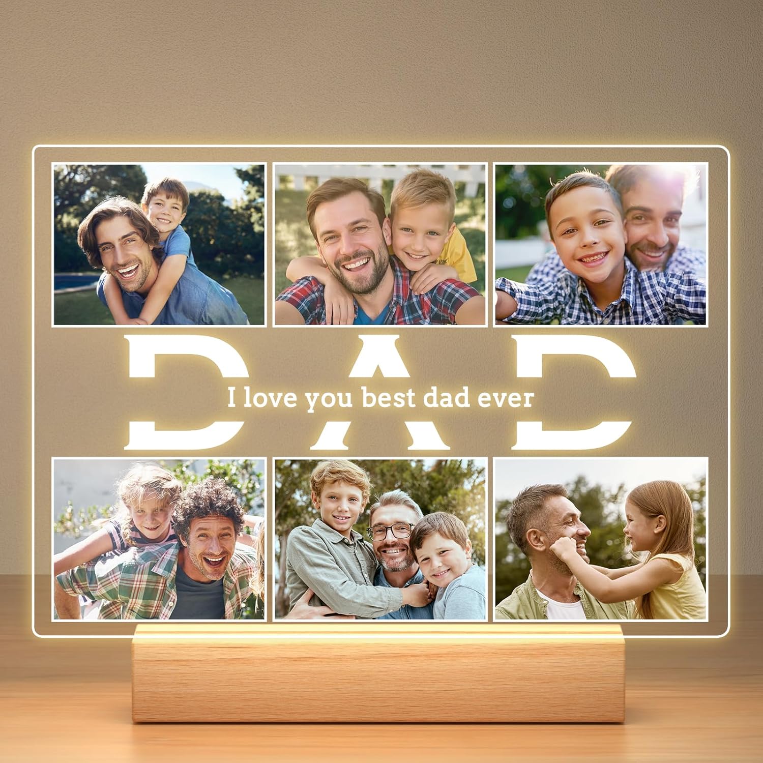 Personalized Birthday Gifts for Dad from Daughter Son, Custom Picture Frames with Photos, Customized Photo Frame with Night Light, Personalized Gifts for Dad Baby Kid Family