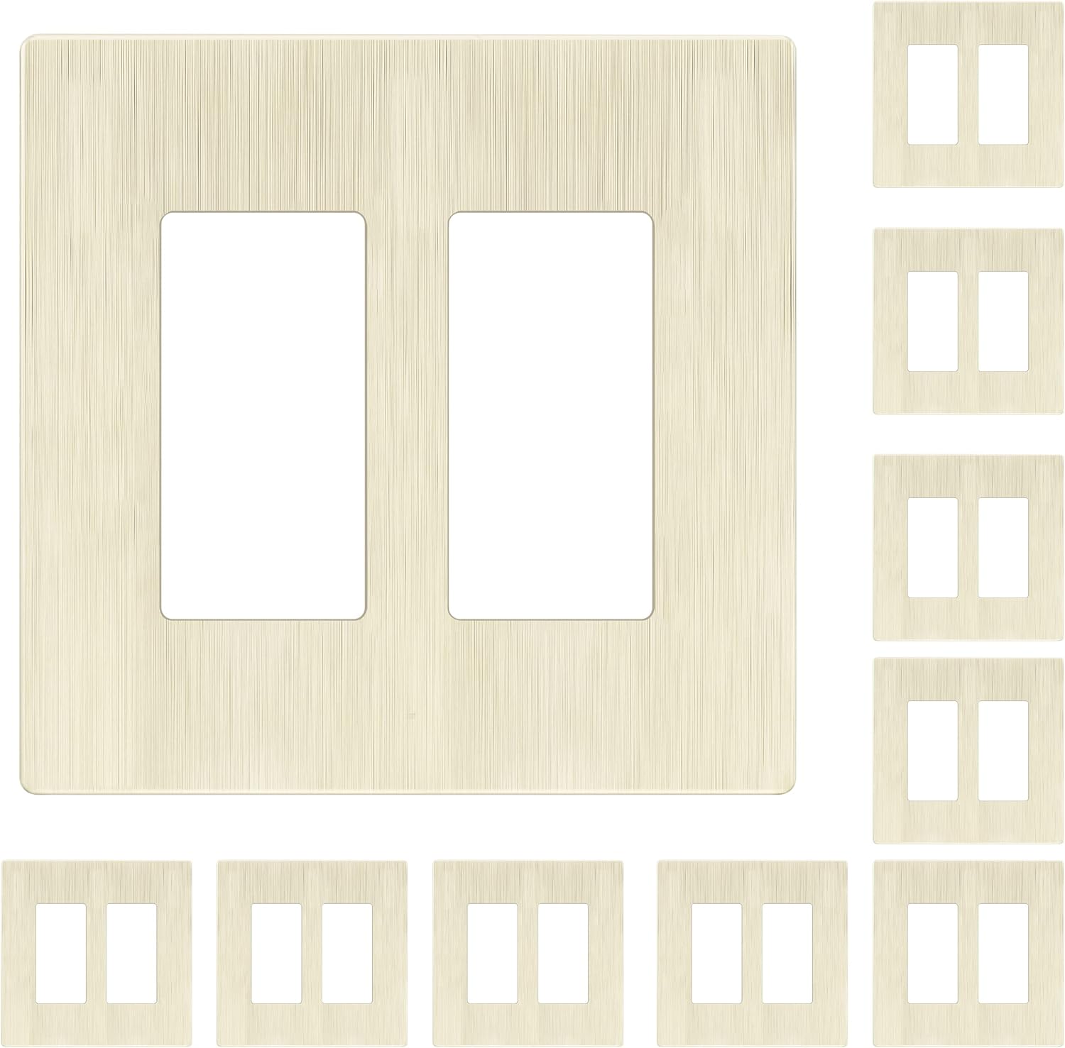 LIDER Matte Finish Double Decorator Switch Cover, Screwless Wall Plate, Mid-Size 2-Gang 4.88" x 4.92", Unbreakable Polycarbonate Thermoplastic, UL Listed, LSWP-32M-BLA10P,Brushed Light Almond, 10 pack