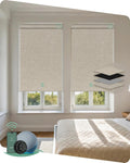 Yoolax Motorized Blinds with Remote, Blackout Smart Blinds Motorized Fabric Roller Shades Compatible with Alexa, Automatic Shades for Windows Custom Size (Beige)