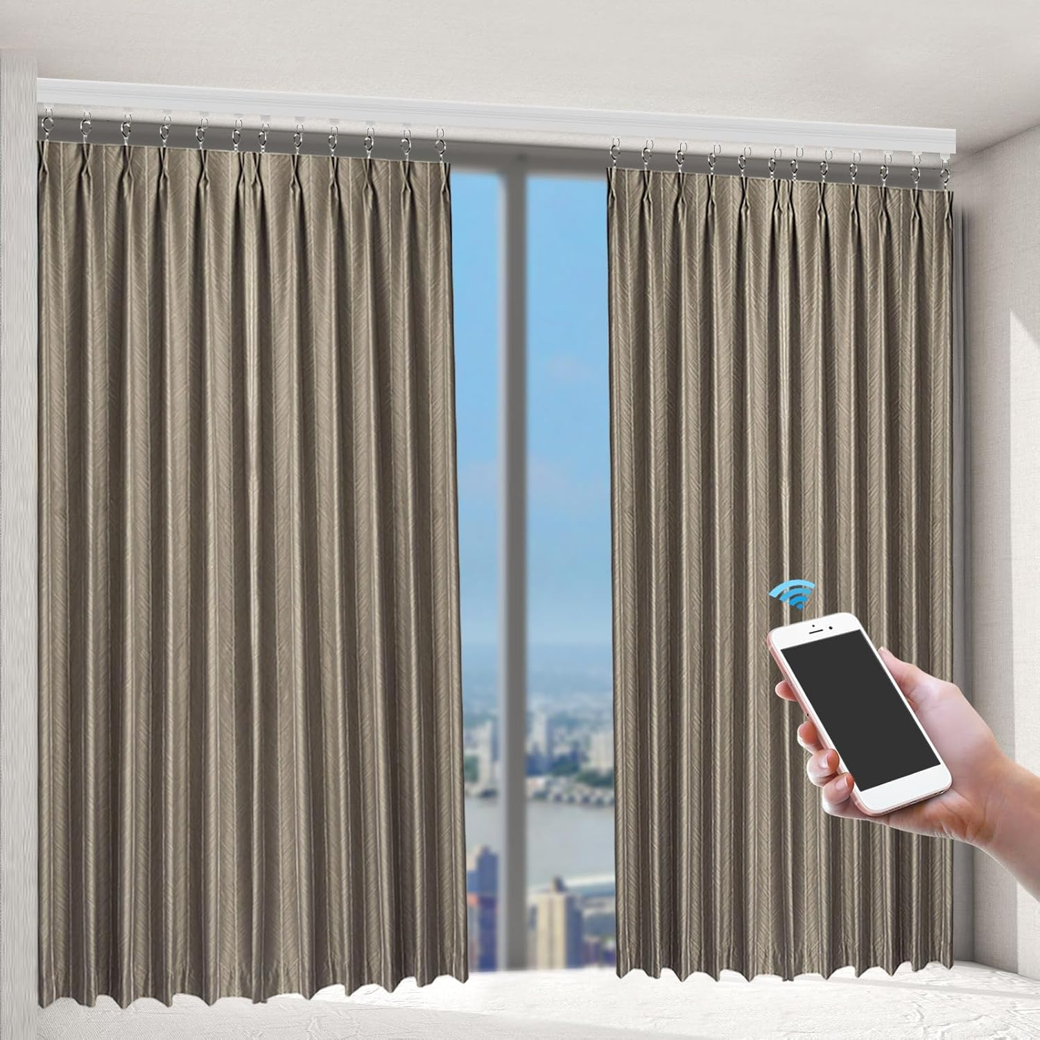 Smart Curtains System, Electric Celling Curtain Tracks with Remote Control, Motorized Curtain Track Compatible with Alexa, Google Home, Smartphone App, Smart Home