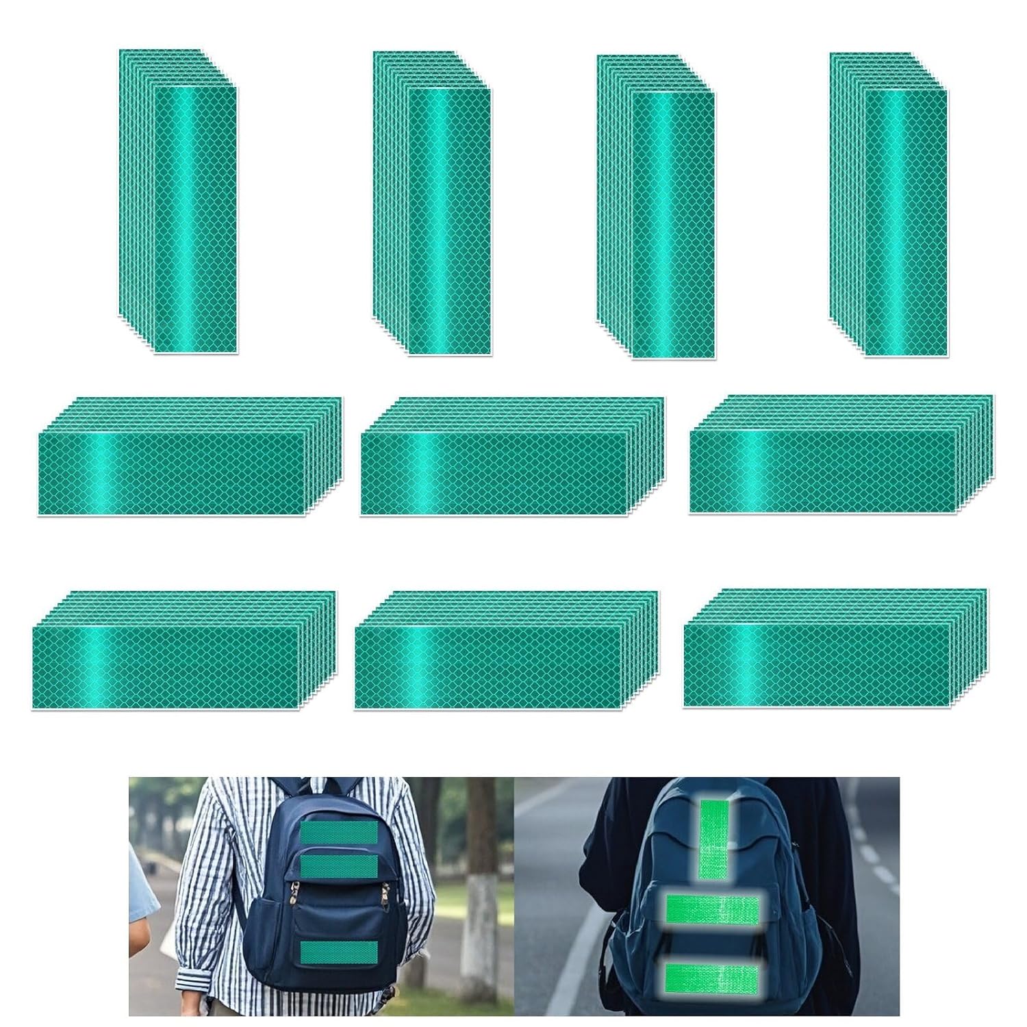 Non Fading Green Reflective Stickers 2 inch X 6 inch, Outdoor Waterproof High Visibility Warning Safety Adhesive Reflector Tape (100 Pcs)