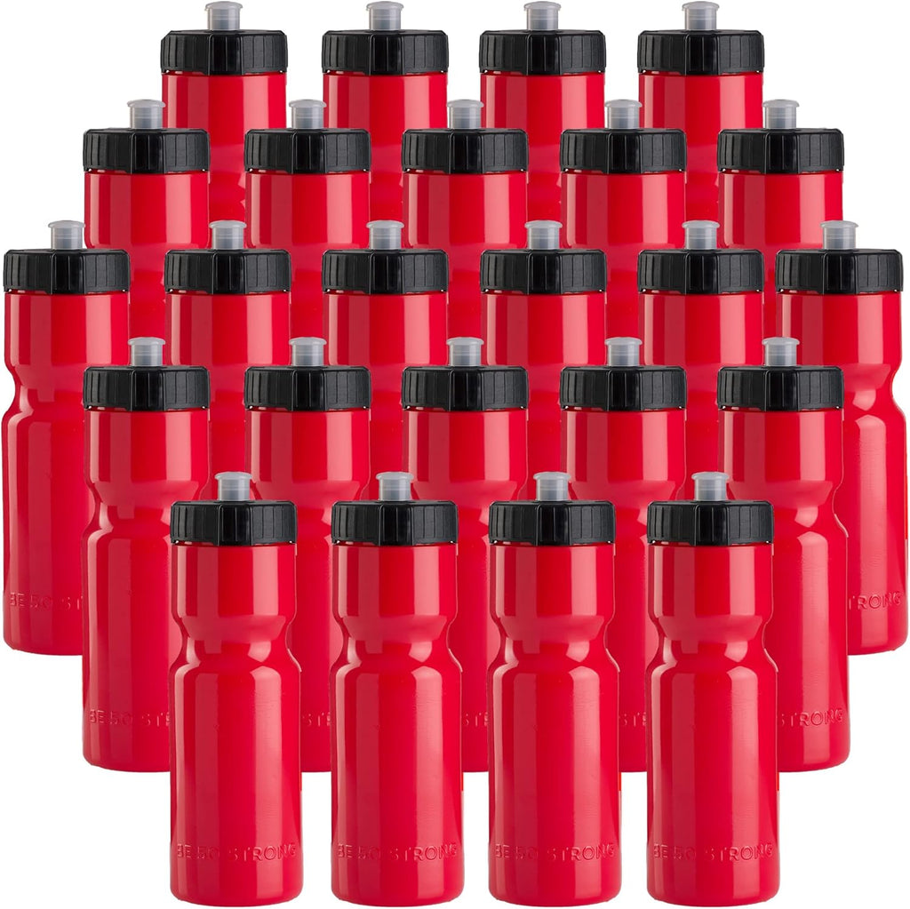 50 Strong Sports Water Bottles – Reusable 22 oz BPA-Free Plastic Bottles with Pull Top Cap – Made in USA – Top Rack Dishwasher Safe – Fits Most Bike Cages Brand