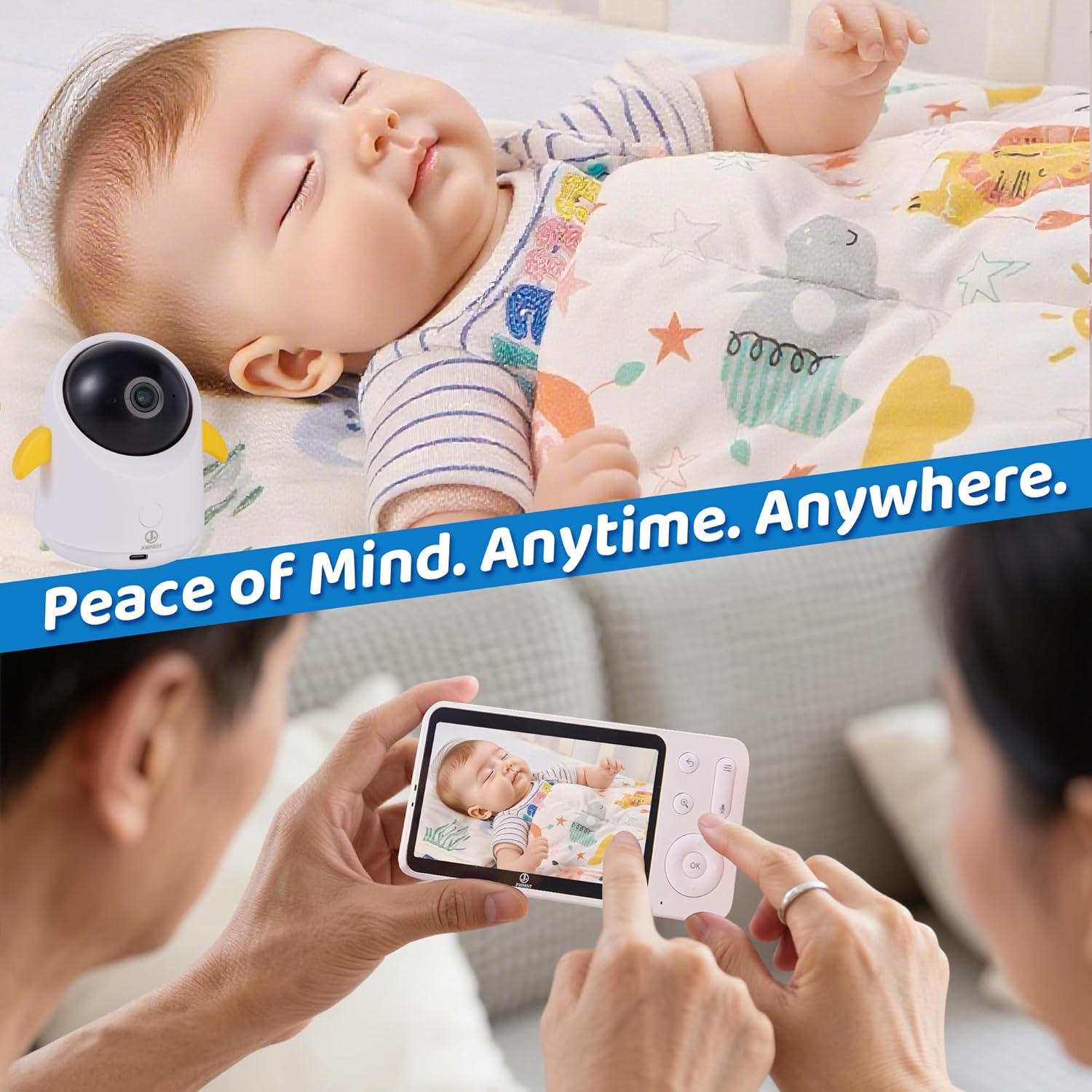 Baby Monitor with 1 or 2 HD Cameras – No WiFi Needed, AI Sleep Detection, Night Vision, Two-Way Talk, Temperature Alerts – Split Screen Option (1 Camera)