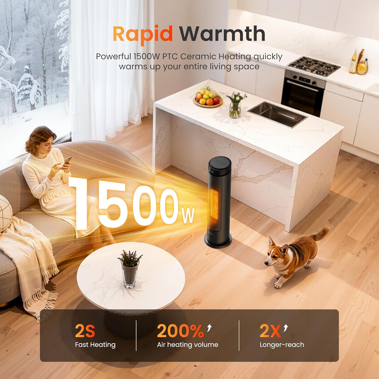 Space Heaters for Indoor Use Large Room, 1500W Portable Electric Heater with Remote, 5 Modes, Safety Protection & Child Lock, 12H Timer, Oscillation Heater for Bedroom Home Office Black 1Pack