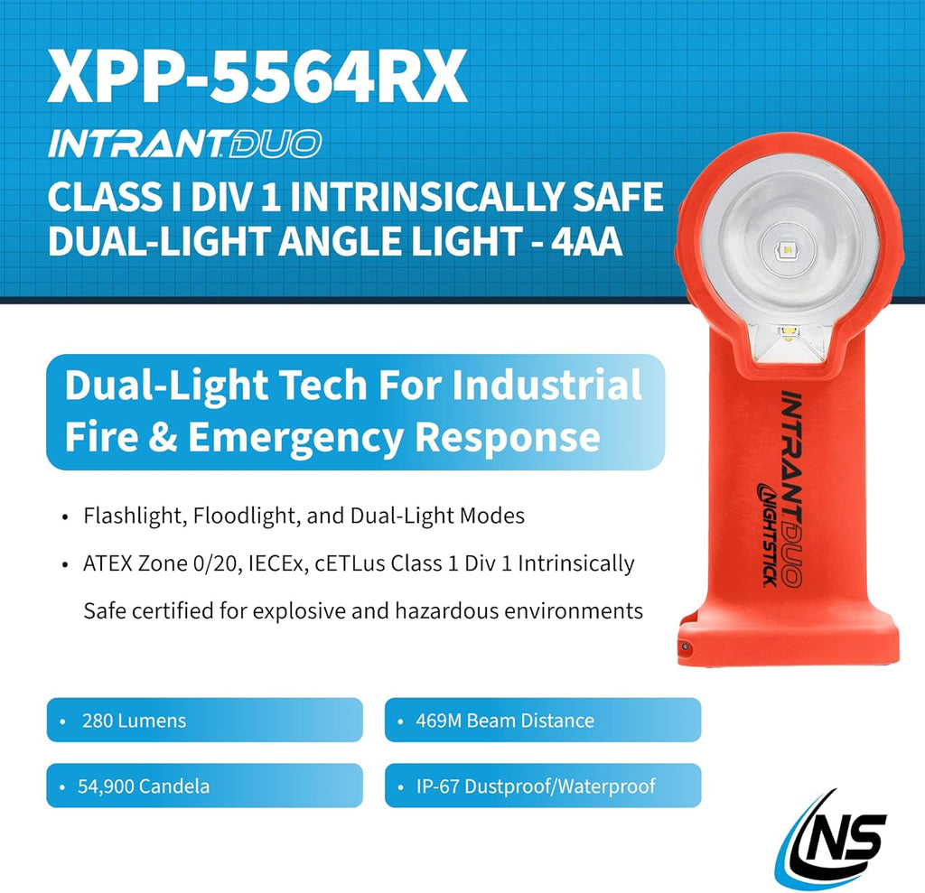 Nightstick XPP-5564 Intrant® Duo Intrinsically Safe Turbo Dual-Light Angle Light - 4 AA