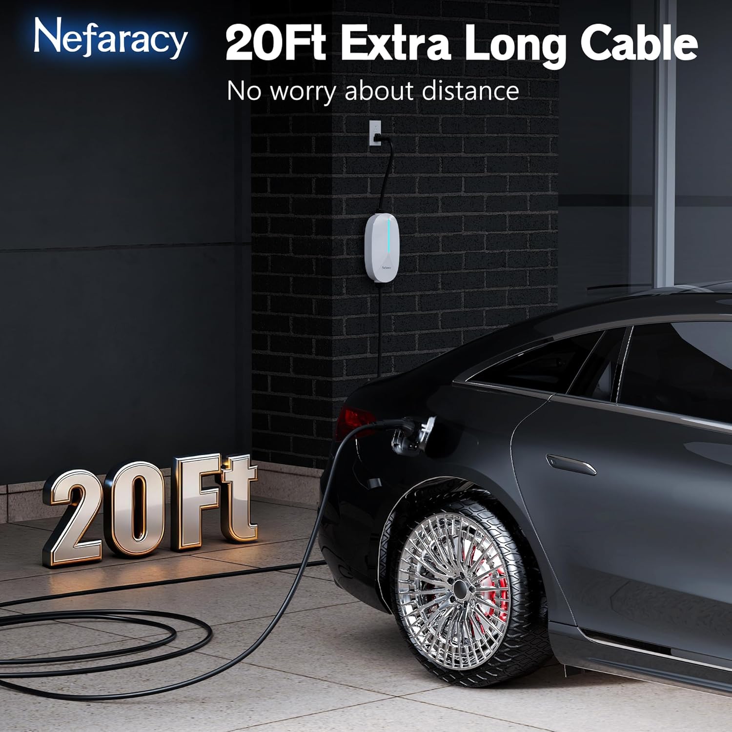 Level 1/2 EV Charger 16A Amp, 110V-240V Portable EV Charger with 20FT Cable, NEMA 6-20 & NEMA 5-15 Plug, Home Electric Vehicle Charging Station for All J1772 Electric Cars
