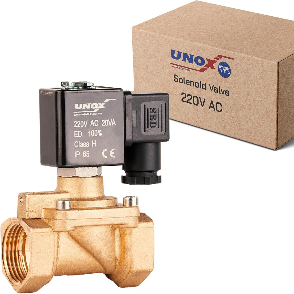 UNOX 1 inch NPT Solenoid Valve 220V AC, Brass Control Valve Normally Closed - 7-232 PSI Multi-Purpose Reliable Control Valve for Water, Air, and Gas - Solenoid Valves
