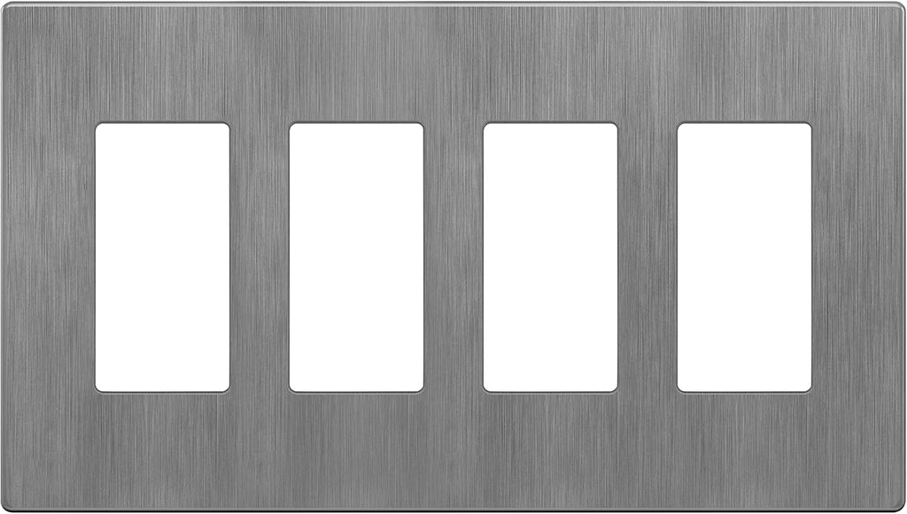 LIDER Brushed Finish Decorator Switch Cover, Screwless Wall Plate, Mid-Size 4-Gang 4.88" x 8.58", Unbreakable Polycarbonate Thermoplastic, UL Listed, LSWP-34M-BGY, Brushed Gray