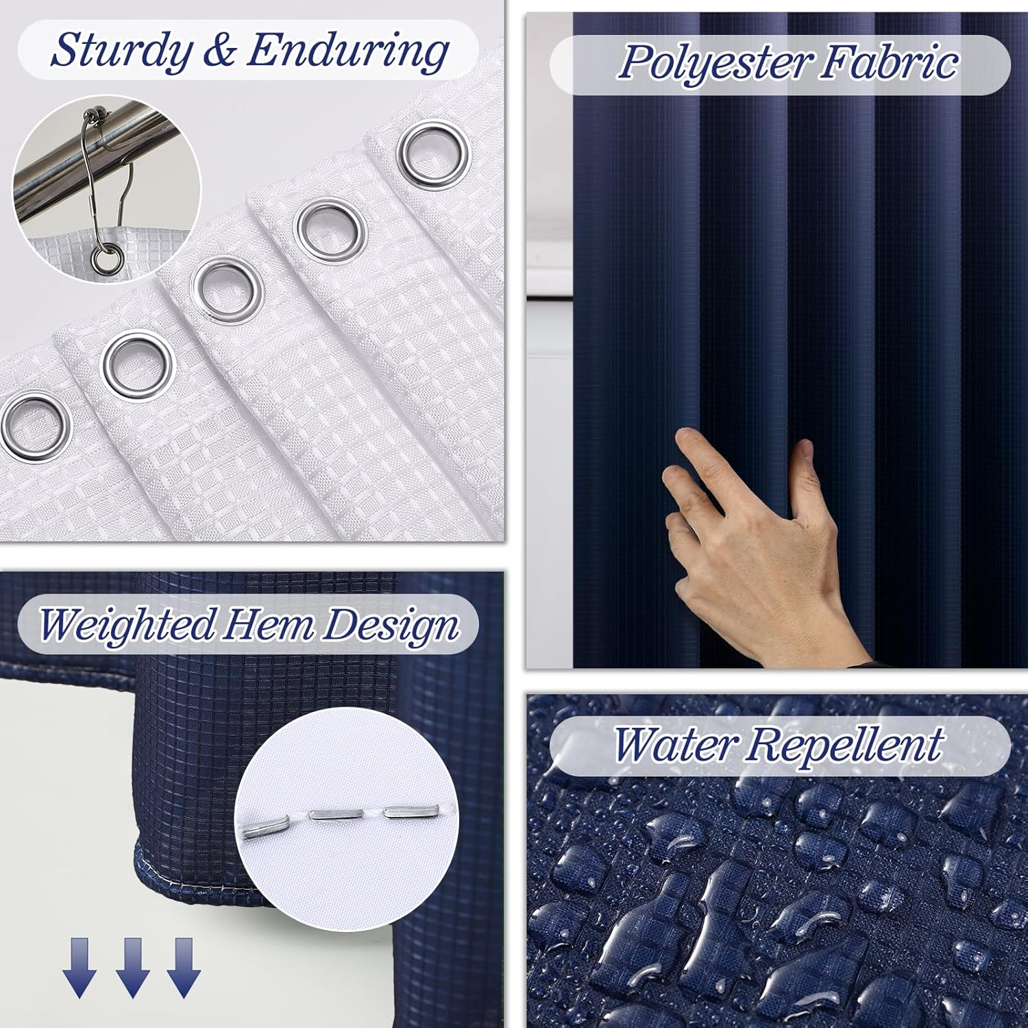 Bathroom Sets with Shower Curtain and Rugs, 27PC Bathroom Accessory Set, Blue Bathroom Set, Navy Blue Bathroom Accessories Set with Trash Can, Toilet Brush and Soap Dispensers