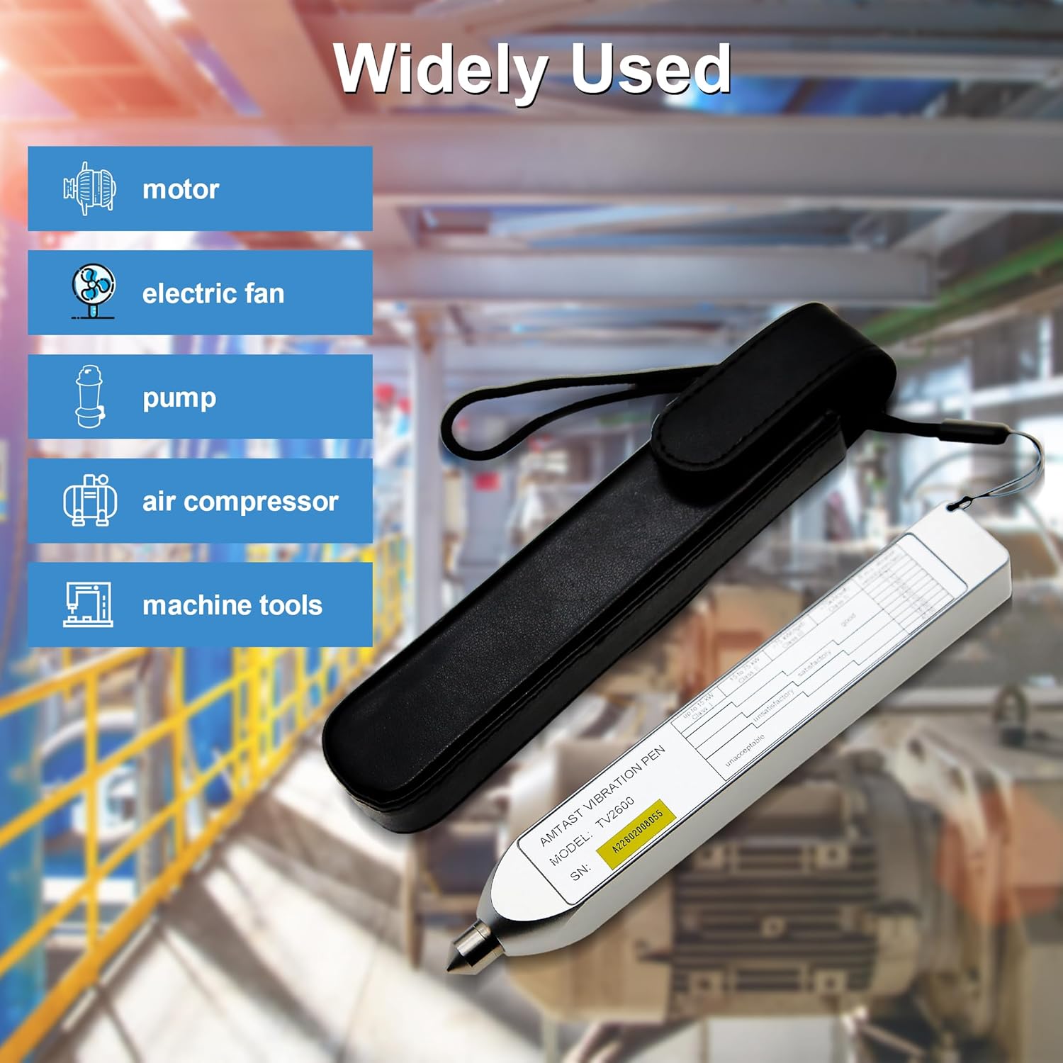 Pen Type Vibration Tester Meter Digital Vibrometer Vibration Testing with Acceleration Velocity Displacement TV2600 (Aluminum Alloy)
