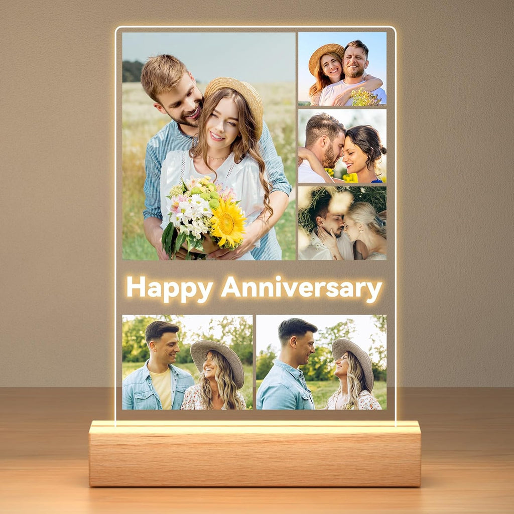 Custom Picture Frames with Photo, Personalized Photo Frame with Night Light, Customized Gifts for Couple, Personalized Anniversary Valentines Day Gifts for Women Men Her Him Boyfriend Girlfriend