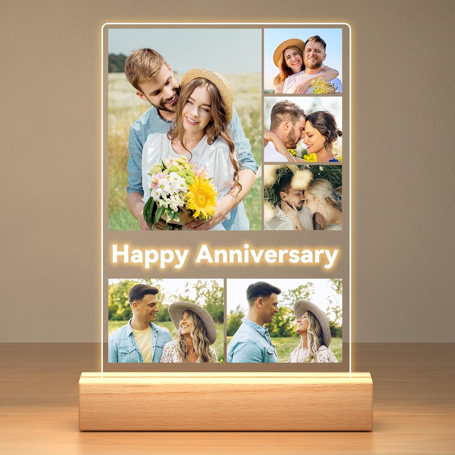 Custom Picture Frames with Photo, Personalized Photo Frame with Night Light, Customized Gifts for Couple, Personalized Anniversary Valentines Day Gifts for Women Men Her Him Boyfriend Girlfriend