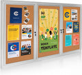 Lockable Outdoor Enclosed Bulletin Board, Weatherproof Cork Noticeboard with Locking Door, Wall-Mounted Aluminum Silver Framed Display Case for Messages,70x36 Inch