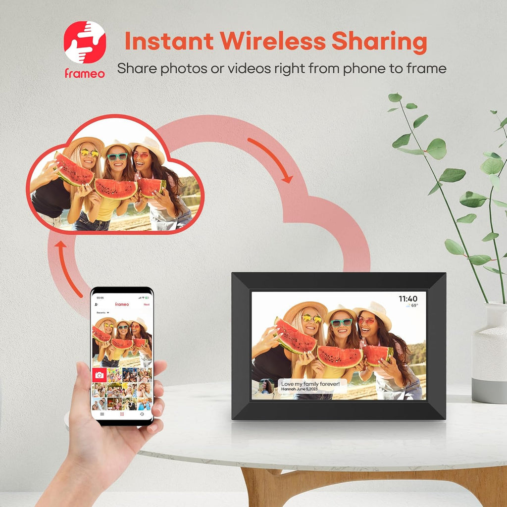 BIGASUO Digital Picture Frame, 10.1" Frameo Digital Frame WiFi with 32GB Memory, 1280x800 IPS Touch Screen, Send Photos/Videos from Your Phone Anywhere, Photo Gifts for Parents and Grandparents