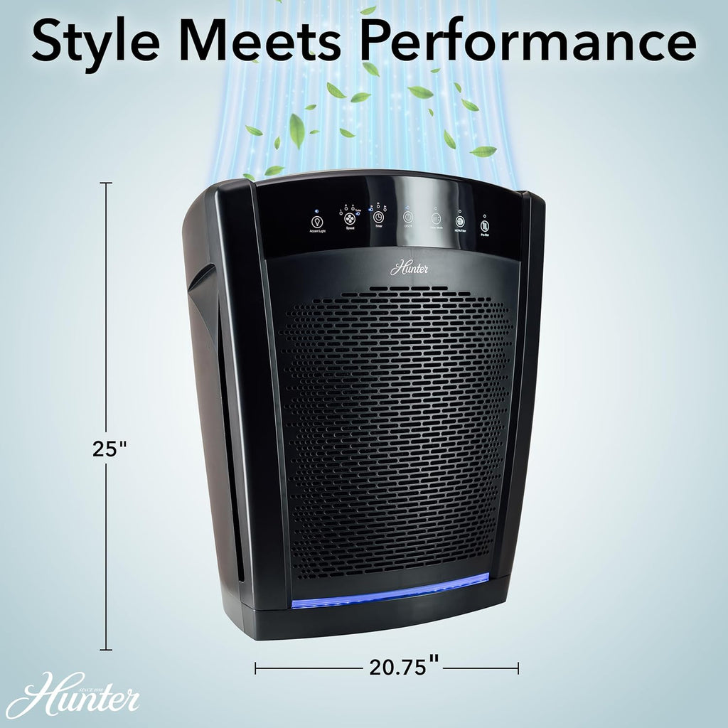 Hunter HP800 Air Purifiers for Home Large Room and Bedroom. True HEPA Air Purifier for Pets, Odors, Allergens, Smoke, Dust, VOC's. Value Bundle w/Extra Filter. Cleans 2585 Ft² per hour. Graphite