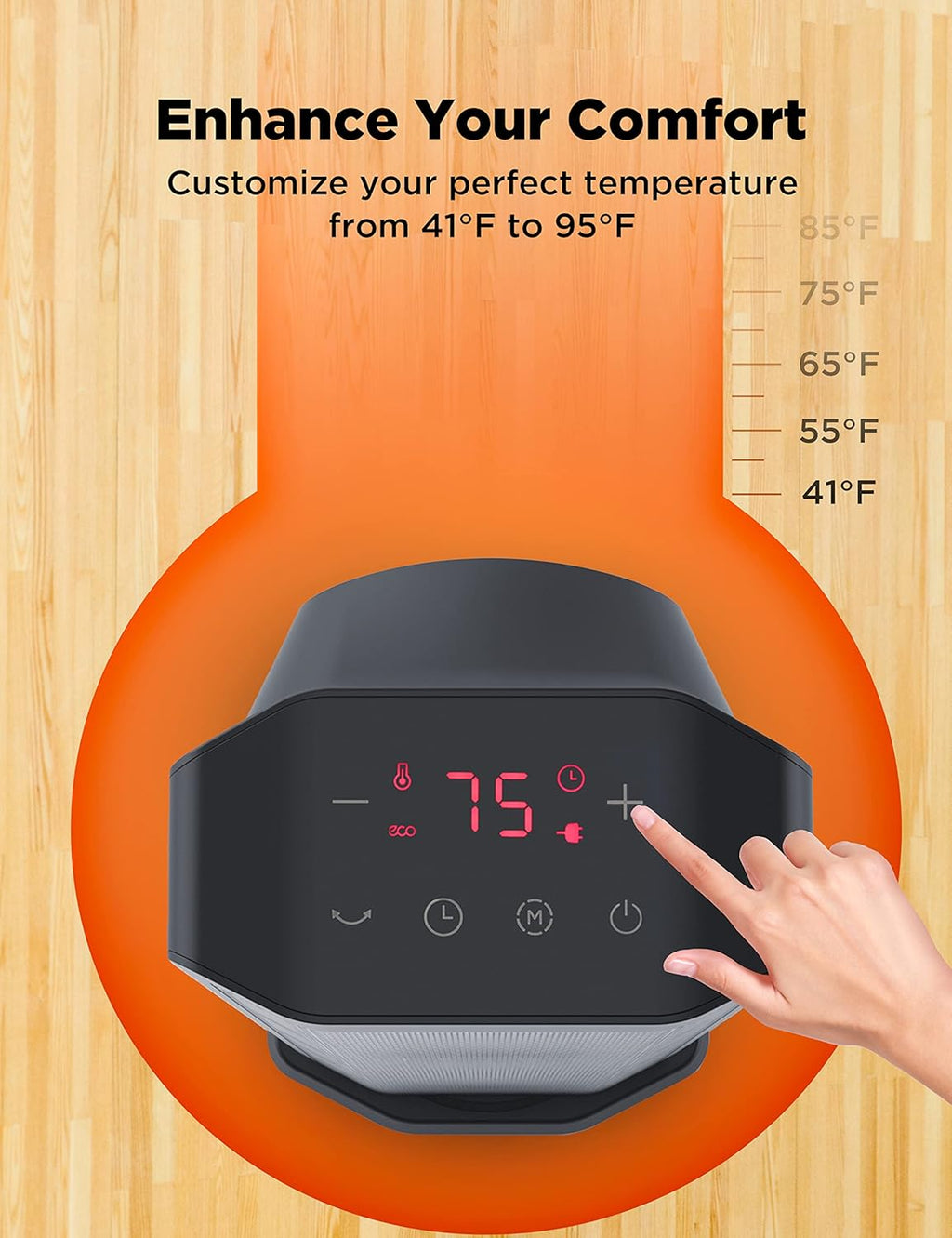 Pelonis 1500W Tower Space Heater for Indoor use in with Oscillation, Remote Control, Programmable Thermostat, Timer, Touch Screen, Tip-over Switch and Overheat Safety Protection, Black PTH21ERLBB