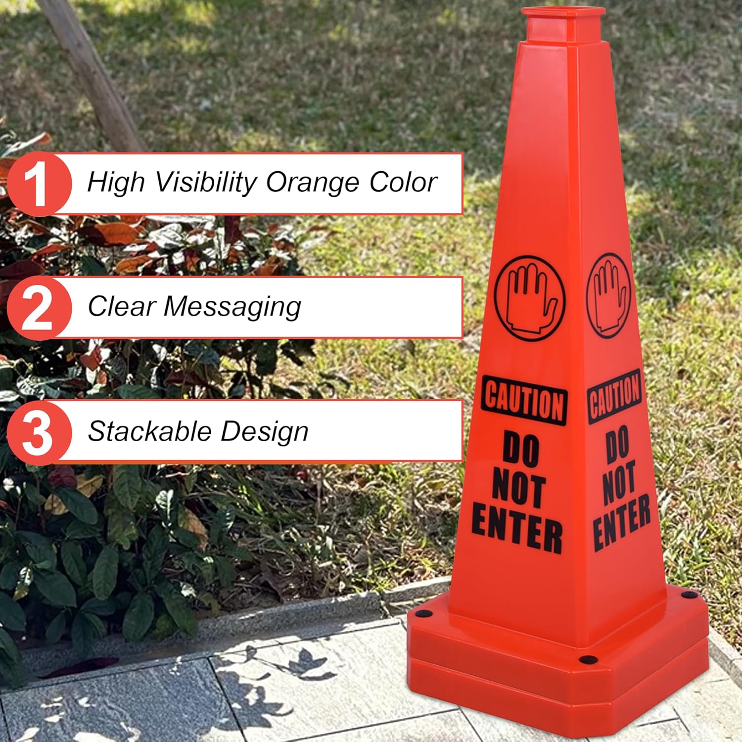 OrangeStar 3-Pack 28" Do Not Enter Cones, Large 4-Sided No Entry Message Safety Cones with Heavy Rubber Base for Indoor Outdoor Use, Traffic Control, Security, Warehouse Safety