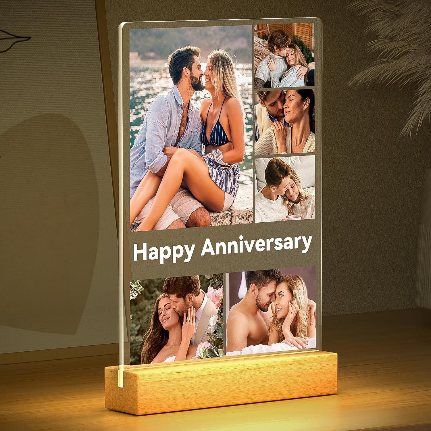 Custom Picture Frames with Photo, Customized Picture Frame with Night Light, Personalized Photo Frame, Personalized Anniversary Birthday Valentines Day Gifts for Women Men Her Him Couple