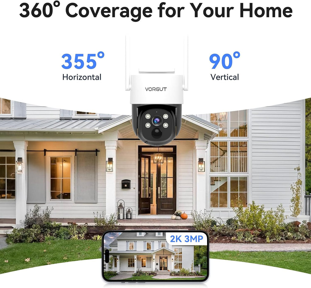Solar Powered Security Camera System Outdoor with 10" Monitor, 2pcs 2K Wireless Cameras for Home Security, 360° Pan Tilt, True Color Night Vision, 2.4G/5G WiFi, 10CH NVR, 500GB HDD