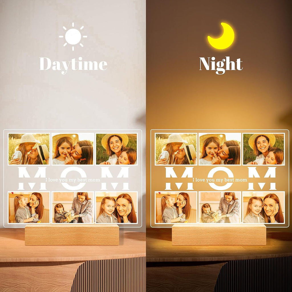 Personalized Birthday Gifts for Mom from Daughter Son, Custom Collage Picture Frames with Photos, Customized Photo Frame with Night Light, Personalized Gifts for Mom Kids Baby Family
