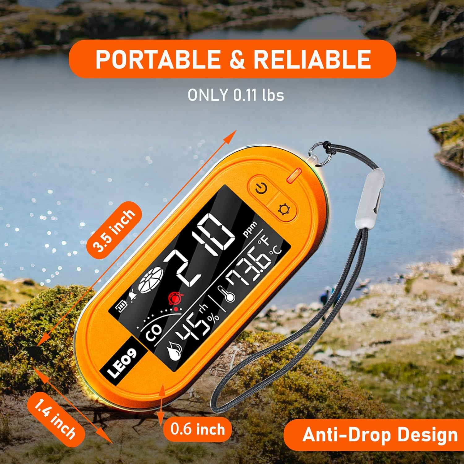 Portable Carbon Monoxide Detectors Support 500-hour Standby Time, 3-in-1 CO Detector (Temp, Humidity, and CO), Alarm Function, Lanyard Design for Camping Travel Car RV