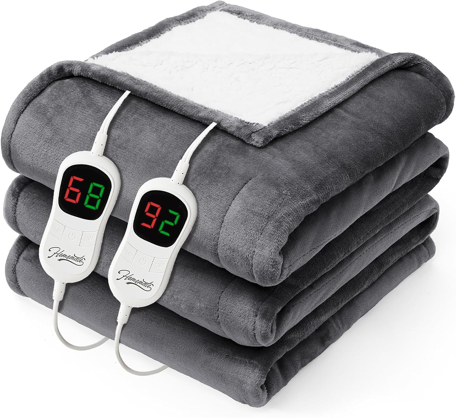 Homemate Heated Electric Blanket King Size - 100"x90" Heating BedBlanket Throw with 10 Heating Levels&8 Hours Auto Off, Fast Heating Over-Heated Protection Ultra Soft Flannel ETL Certified, Grey