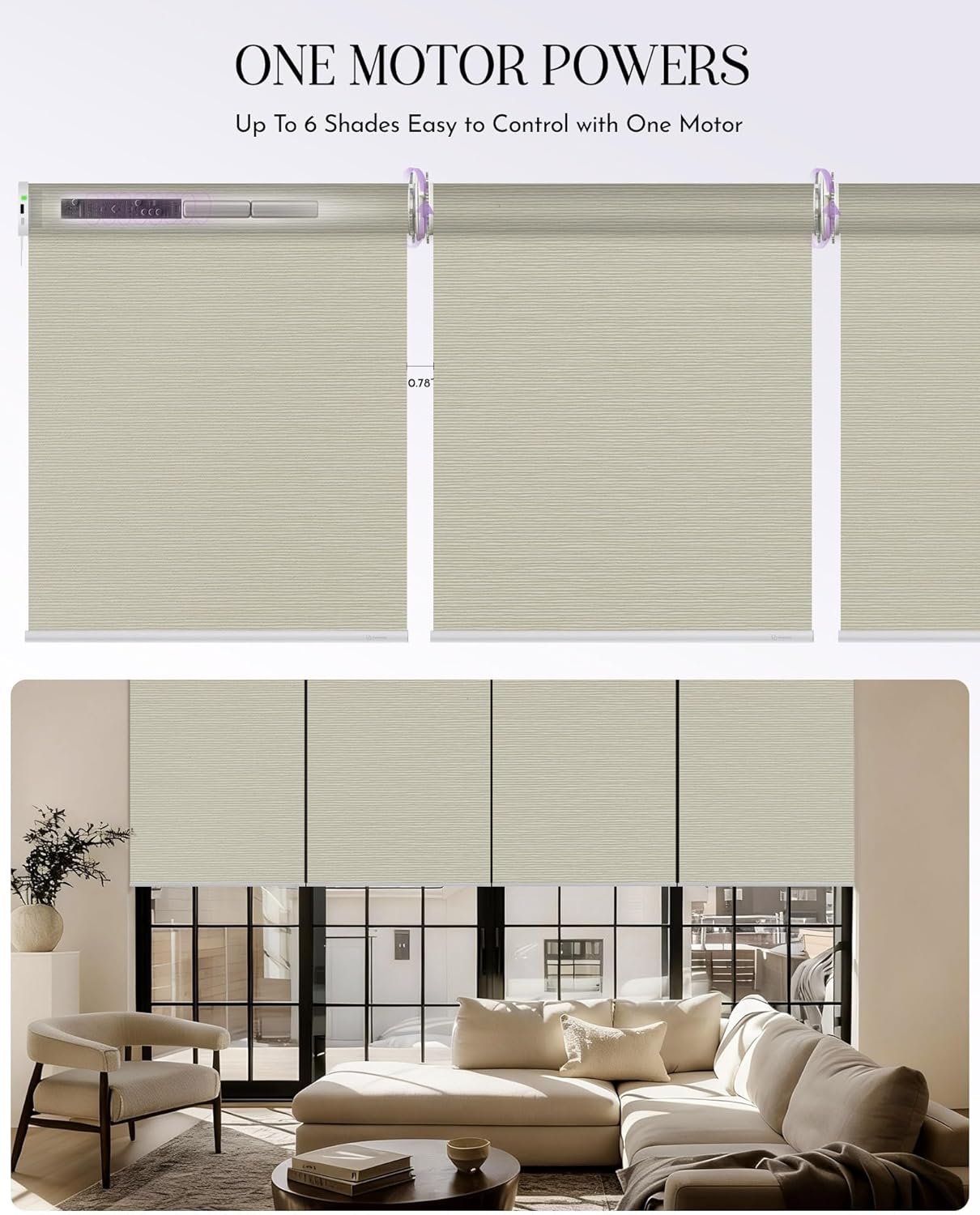 Graywind Smart Coupled Roller Shades Compatible with Alexa Google Custom Size Extra Large Motorized Blinds for Windows(Striped Beige)