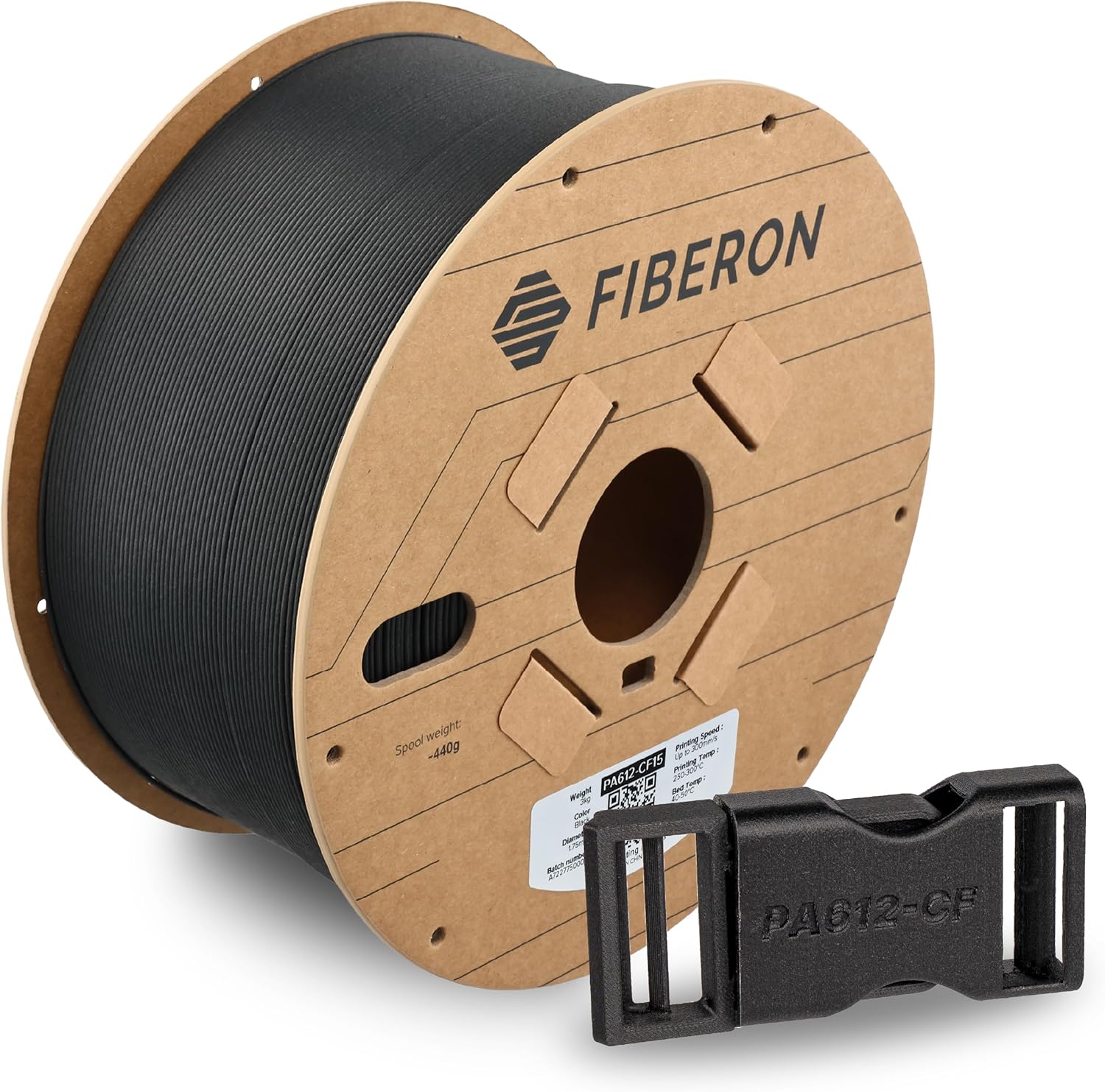 Polymaker Fiberon PA612-CF Carbon Fiber Nylon Filament 1.75mm Black 3kg, Fiberon PA612-CF Strong & Low Moisture Sensitive Nylon 1.75mm 3D Printing Filament